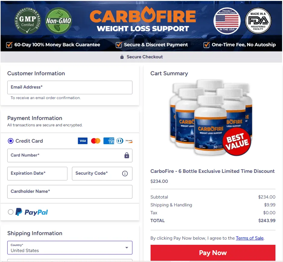 CarboFire order page